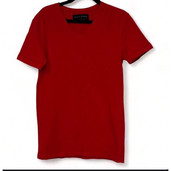 Zara Other - 🔻Zara Men's Super Slim Fit Red V-Neck T-Shirt Size S Short Sleeve🔻